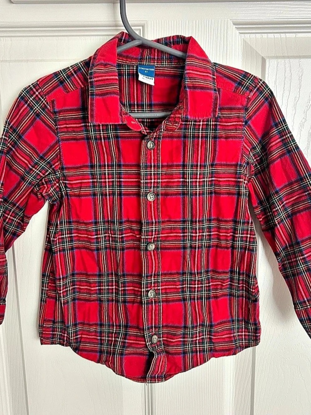 Old Navy StretchTech Plaid Flannel Shirt Red & Green 3T